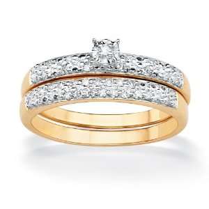 PalmBeach Jewelry Tutone 10k Gold Round Diamond Pav Wedding Ring Set