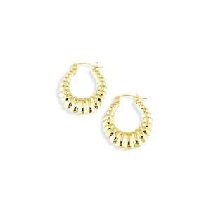  Solid 14k Yellow Gold Puffy Ribbing Round Hoop Earrings Jewelry