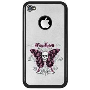  iPhone 4 Clear Case Black Butterfly Skull Free Spirit Wild 