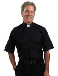 Mens Short Sleeves Tab Collar Clergy Shirt Black 17 17 1/2