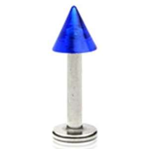 14g Surgical Steel Labret Lip Ring Piercing with Blue Acrylic Spike 14 