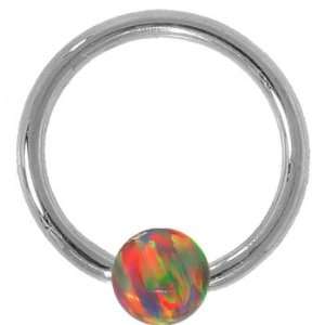   Red Opal Solid 14kt White Gold Captive Bead Ring  4mm Ball Jewelry