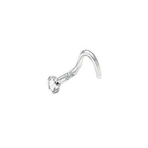  14KT White Gold Nose Ring Screw 2.5mm CZ 22G FREE Nose Ring 