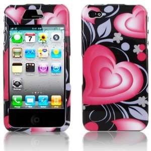 3D Pink & Black Heart Design Hard 2 Pc Snap On Faceplate Case + LCD 