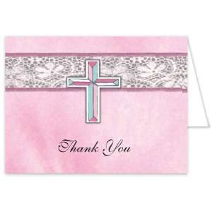  Pink Lace With 3D PG Cross Baptism Christening Thank You 