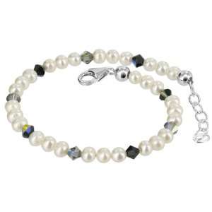  Sterling Silver Freshwater Imitation Pearl and Black AB Crystal 