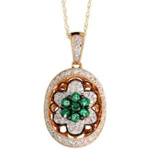 14k Gold 18 in. Thin Chain & 1 in. (25mm) tall Floral Diamond Pendant 