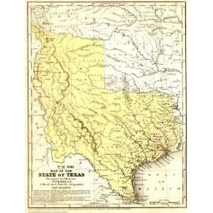  1846 Texas State ~ Stovepipe ~ Reproduction Map ~ Augustas 