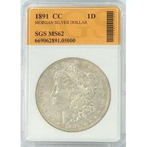  1891 CC MS62 Morgan Silver Dollar Graded by SGS 