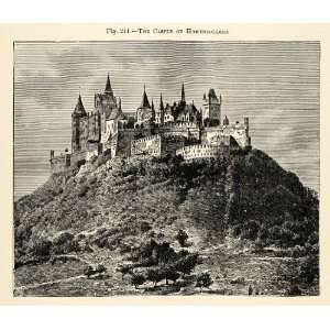 1882 Wood Engraving Hohenzollern Castle Swabian Alb Stuttgart Germany 