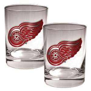  Detroit Red Wings NHL 2pc Rocks Glass Set   Primary Logo 