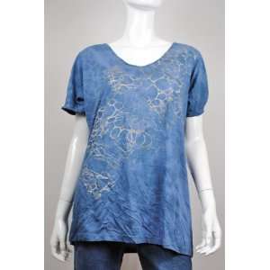   NEW CALVIN KLEIN JEANS WOMENS BLOUSE SHORT SLEEVES BLUE TOP 1X Beauty