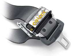   CG001 Seatbelt Stabilizer installed on a standard vehicle seatbelt