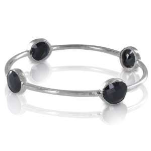  ELYA Designs Sterling Silver Plated Bangle with Four Black 