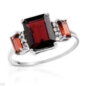White Gold 0.02 CTW Accent Diamond and 3.53 CTW Garnets Ladies Ring 
