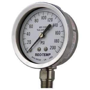 REOTEMP PR25S1A4P20 Heavy Duty Repairable Pressure Gauge, Dry Filled 