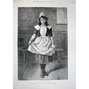  1891 Storey Fine Art Young Girl School Room Dress Print 