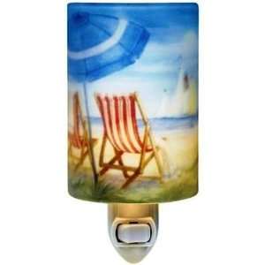  Frosted Glass Beach Chair Scene Night Light New