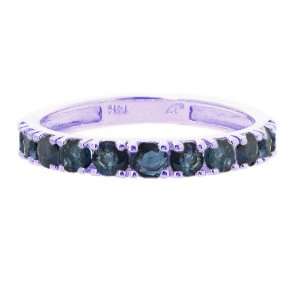14K White Gold Comfy Half Way round Stackable Gemstone Band Ring Blue 