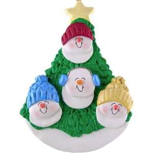  3295 Four Snowman on Tree Personalized Christmas Ornament 