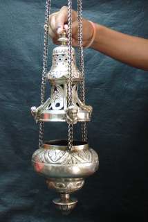 Antique silver plated church thurible censer with cherub putto heads 