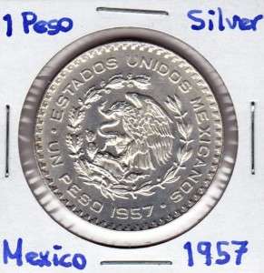 Mexico $ 1 Peso Coin Silver 10% Morelos 1957 Exc, Cond.  