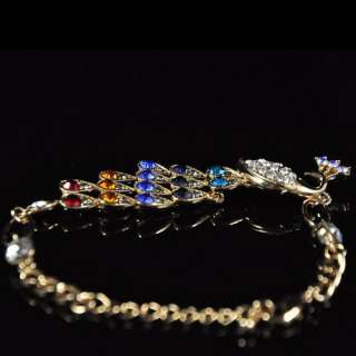 shiny 18k gold gp swarovski crystal colorful peacock bracelet dsc1199 