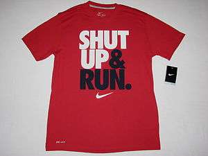 Nike Mens Shut Up & Run T Shirt Red NWT Dri Fit Running  
