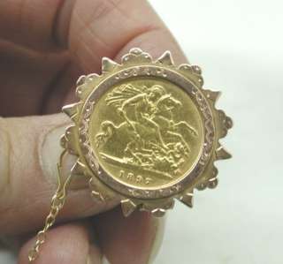 Victorian 1897 Solid 22ct Gold Half Soveriegn Coin In 9ct Rose Gold 