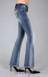 Miss Me Jeans Paisley Pearl Crystal Leather Heart Denim Boot Cut 