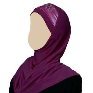  Fuchsia 1 Piece Hijab with Embroidery on Satin Front 