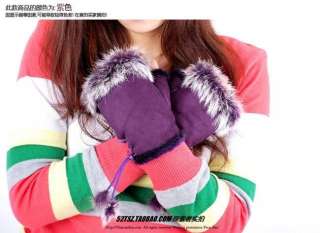 color Womens lady lovely Rabbit Fur Hand Wrist Warmer Fingerless 