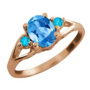   Ct Genuine Oval Swiss Blue Topaz Gemstone 18k Rose Gold Ring Jewelry