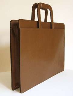17 Leather Briefcase Portfolio Zip Around Attache Tan  