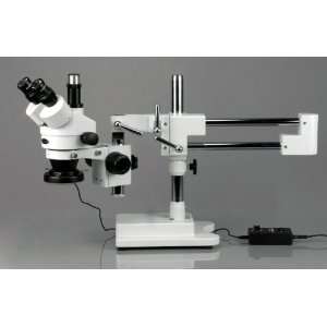 7X 45X Trinocular Boom Stereo Microscope + 144 LED Ring  