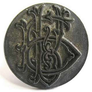 ANTIQUE WAX SEAL c1880 SMALL PEWTER LEAD ELABORATE INITIALS  