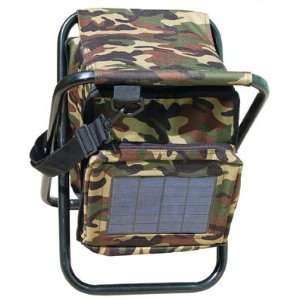 SunPlug Solar Charger Fishing Stool and Bag. It charges cell phones 