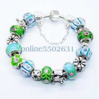 Best Gift Solid Silver Murano Glass Beads Charms Bracelet P101103 