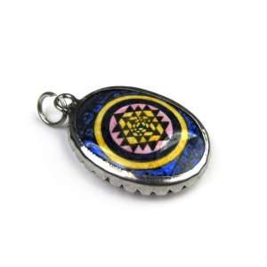 Hindu Sri Yantra for Growth and Healing, Full Color Enameled Pendant