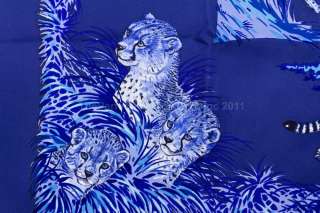 Authentic Hermes Silk Scarf GUEPARDS Robert Dallet Blue  