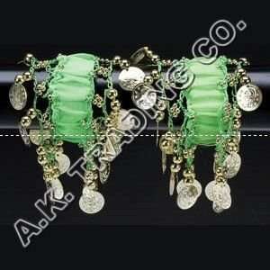  Belly Dance Dancing Arm Cuffs Bracelet   GREEN/GOLD (PAIR 