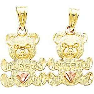    14K Two Tone Gold Diamond Cut Teddy Bear Break Apart Charm Jewelry