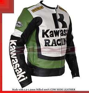 Kawasaki Racing motorcycle leather Jacket green / made cowhide milled 