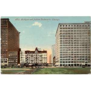   Vintage Postcard Michigan and Jackson Boulevards   Chicago Illinois