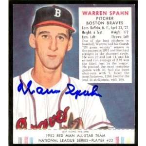  Warren Spahn Autographed/Hand Signed 1952 Red Man #22 
