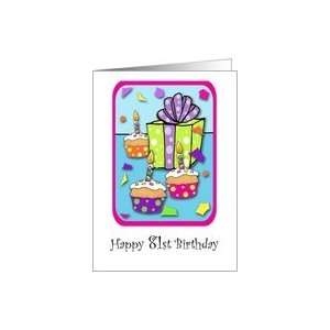  81 Years Old Lit Candle Cupcake & Gift Birthday Card Card 