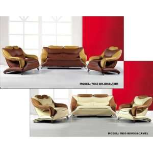 Vig Furniture 7055 Modern Dark Brown And Light Brown Leather Sofa Set