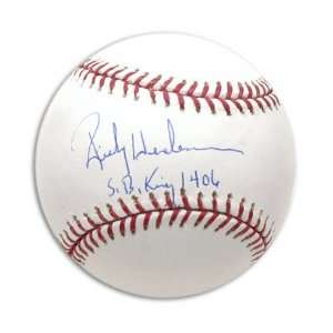  Rickey Henderson Autographed Baseball with Stolen Base 