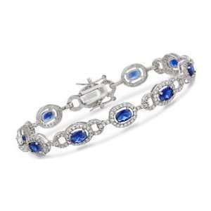  12.20 ct. t.w. Blue and White CZ Bracelet In Sterling 