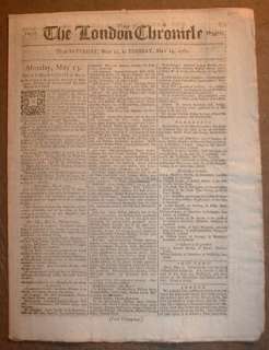1782 Revolutionary War newspaper w full RED TAX STAMP London Chronicle 